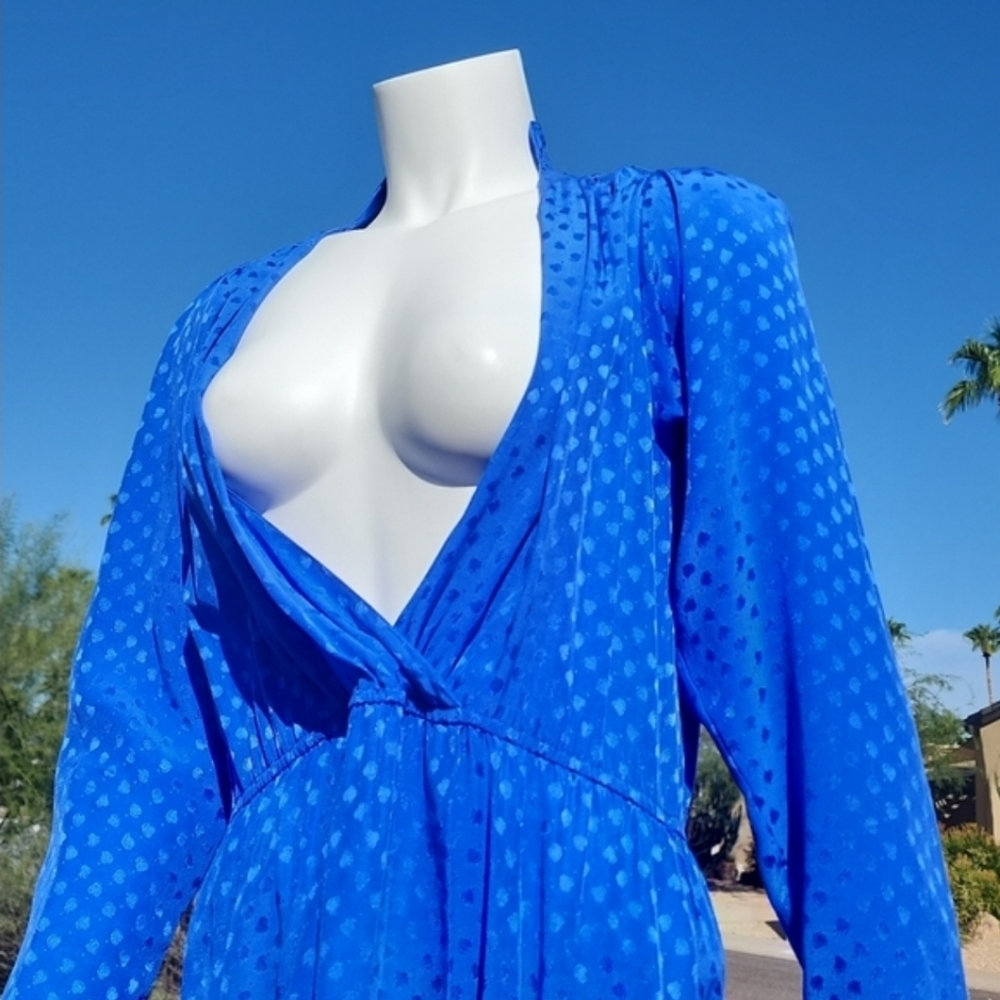 VINTAGE 1980s KOREA SAINT ROMEI Royal Blue Silk Dress 6 M Korean Fashion Wrap - Picture 15 of 16